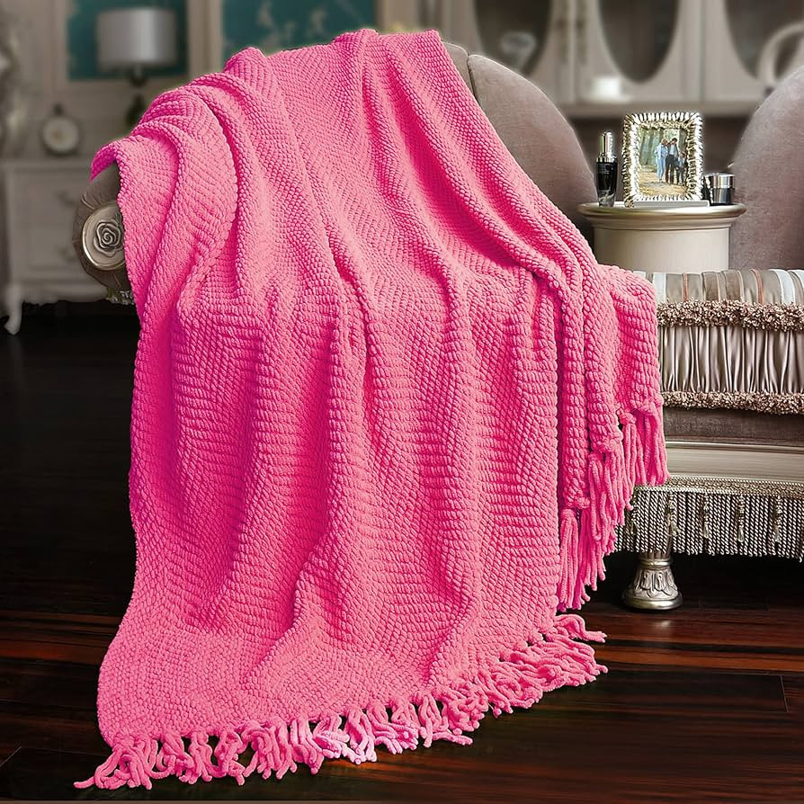 Home Soft Things Pink Throw Blanket Knitted Tweed Throw 50'' x 60'', Camellia Rose, Super Soft Co... | Amazon (US)