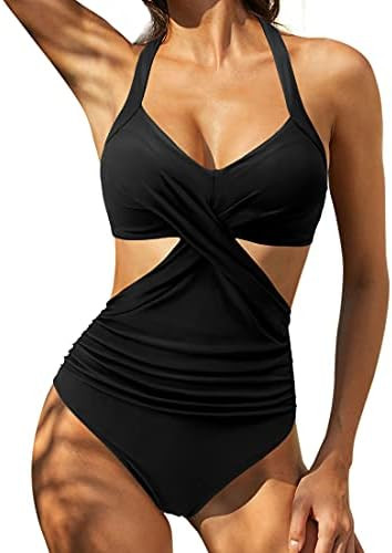 RXRXCOCO Women Front Cross Cutout One Piece Swimsuit Tummy Control High Waisted Monokini Bathing Sui | Amazon (US)