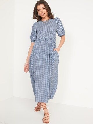 Tiered Puff-Sleeve All-Day Midi Swing Dress for Women | Old Navy (US)