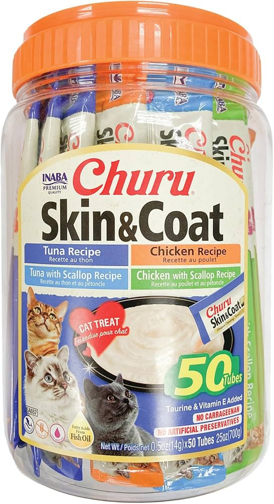 INABA Churu Lickable Purée Natural Cat Treats for Skin and Coat with Omega Oils, Taurine and Vit... | Amazon (US)