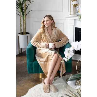 Lotus Linen Women's Ultra Soft Plush Bathrobe Beige XXL/3XL | Target