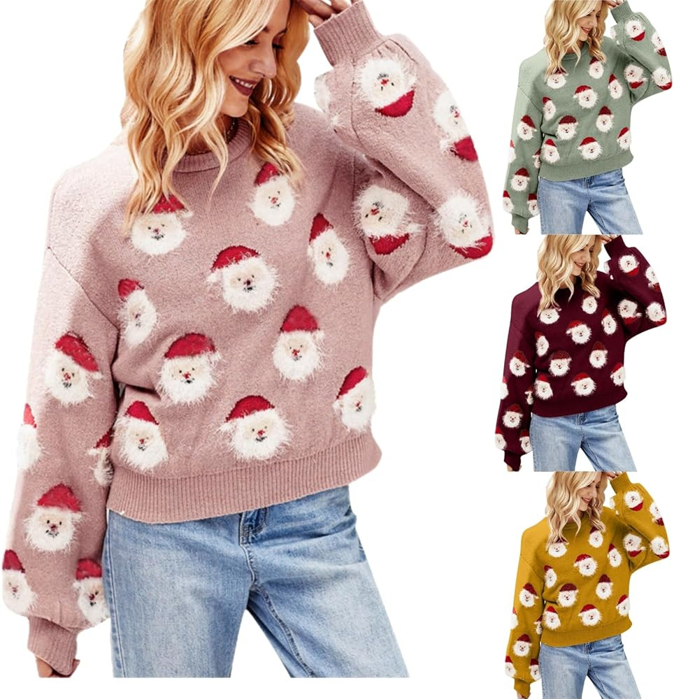 iLH Christmas Sweater for Women Cute Merry Xmas Santa Claus Holiday Cozy Knit Pullover Crewneck S... | Amazon (US)
