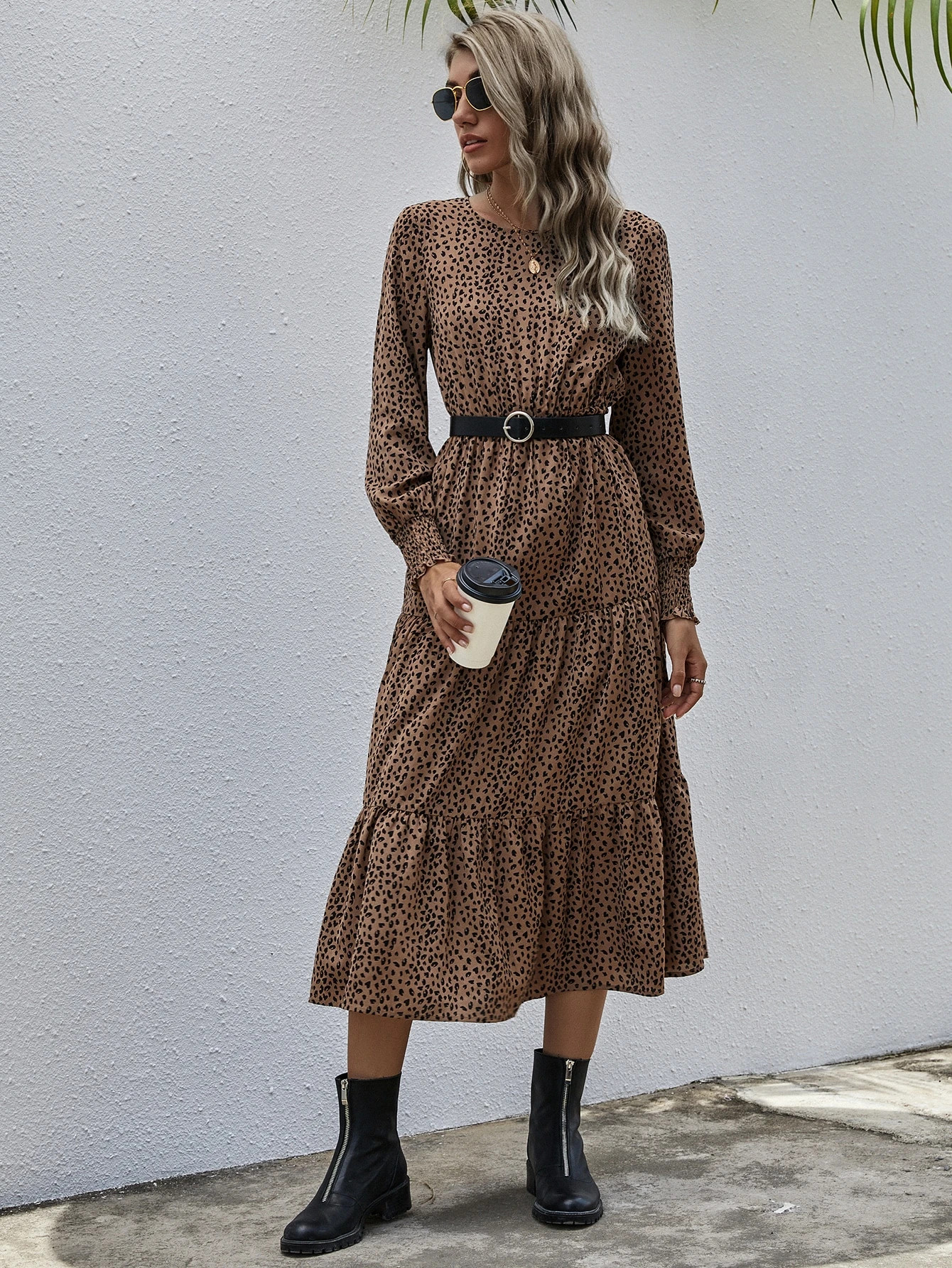 Dalmatian Print Ruffle Hem Dress | SHEIN