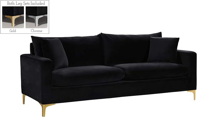 Meridian Furniture Naomi Collection Modern | Contemporary Velvet Upholstered Sofa with Stainless ... | Amazon (US)