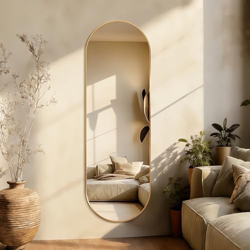 Oval Full Length Mirror, 60"×19" Wall-Mounted Mirror with Metal Frame, Ultra-Clear Explosion-Pro... | Amazon (US)