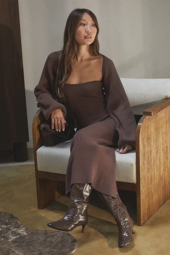 Autumn Aura Brown Ribbed Two-Piece Sweater Dress | Lulus