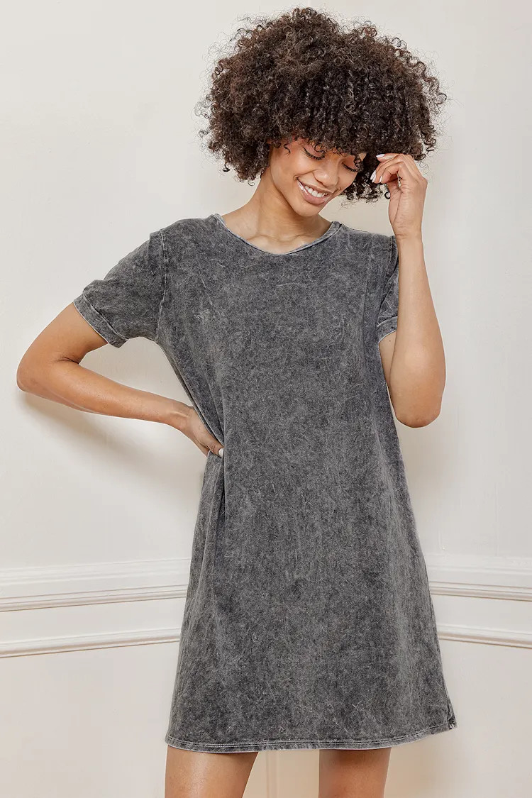 Casual Elements Washed Grey Mineral Wash T-Shirt Dress | Lulus (US)