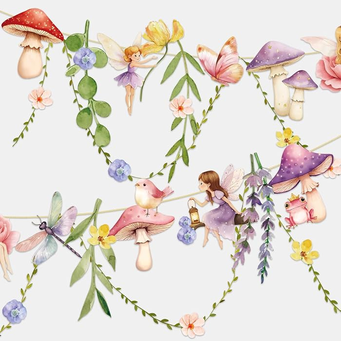 Fairy Party Banner, Fairy First Birthday Party Decorations, Mushroom Flower Banner for Baby Showe... | Amazon (US)