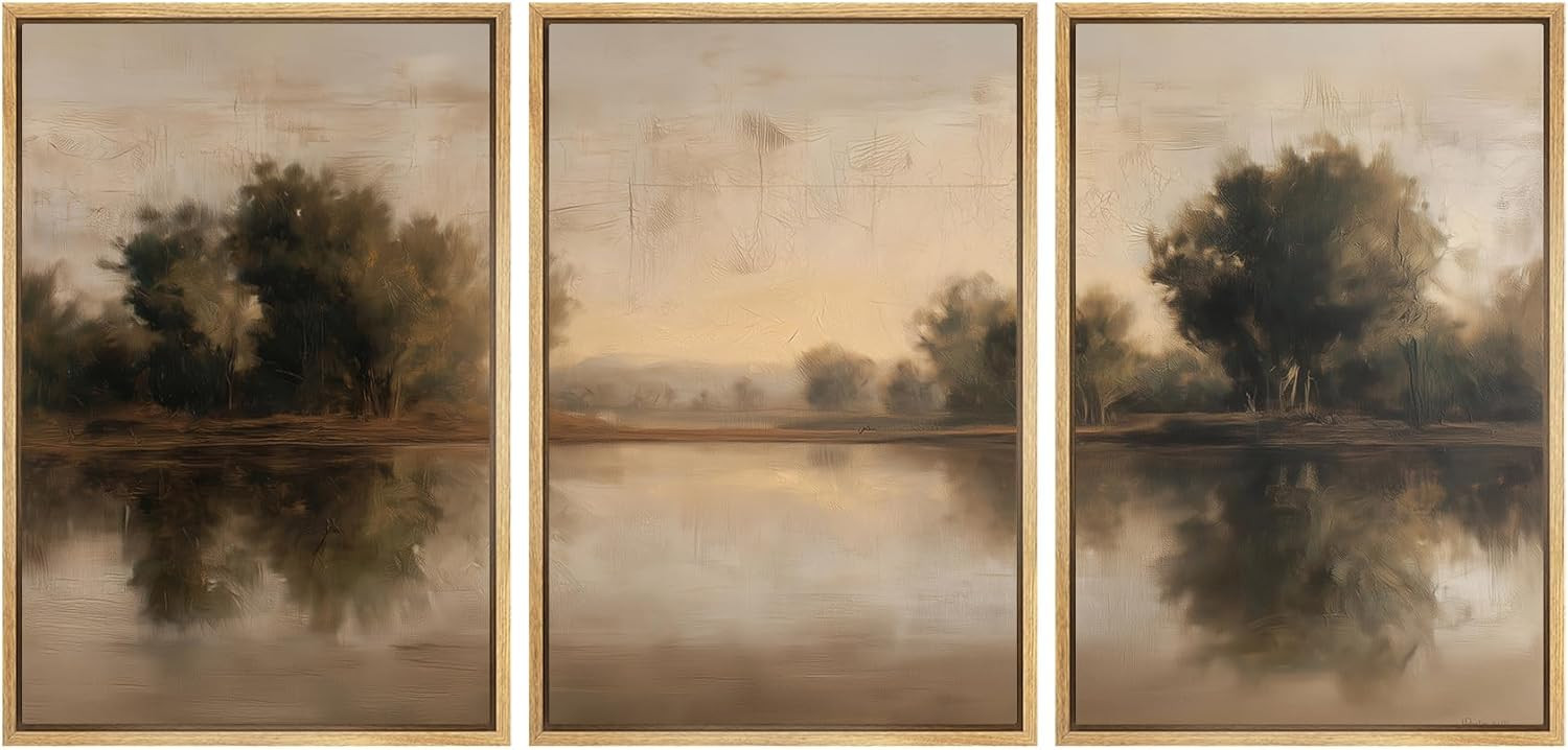 MUDECOR Framed Wall Art Print Set Neutral Tone Lake Reflection Landscape Illustrations Modern Art Boho Decorative Colorful Chic for Living Room, Bedroom, Office - 16"x24"x3 NATURAL | Amazon (US)