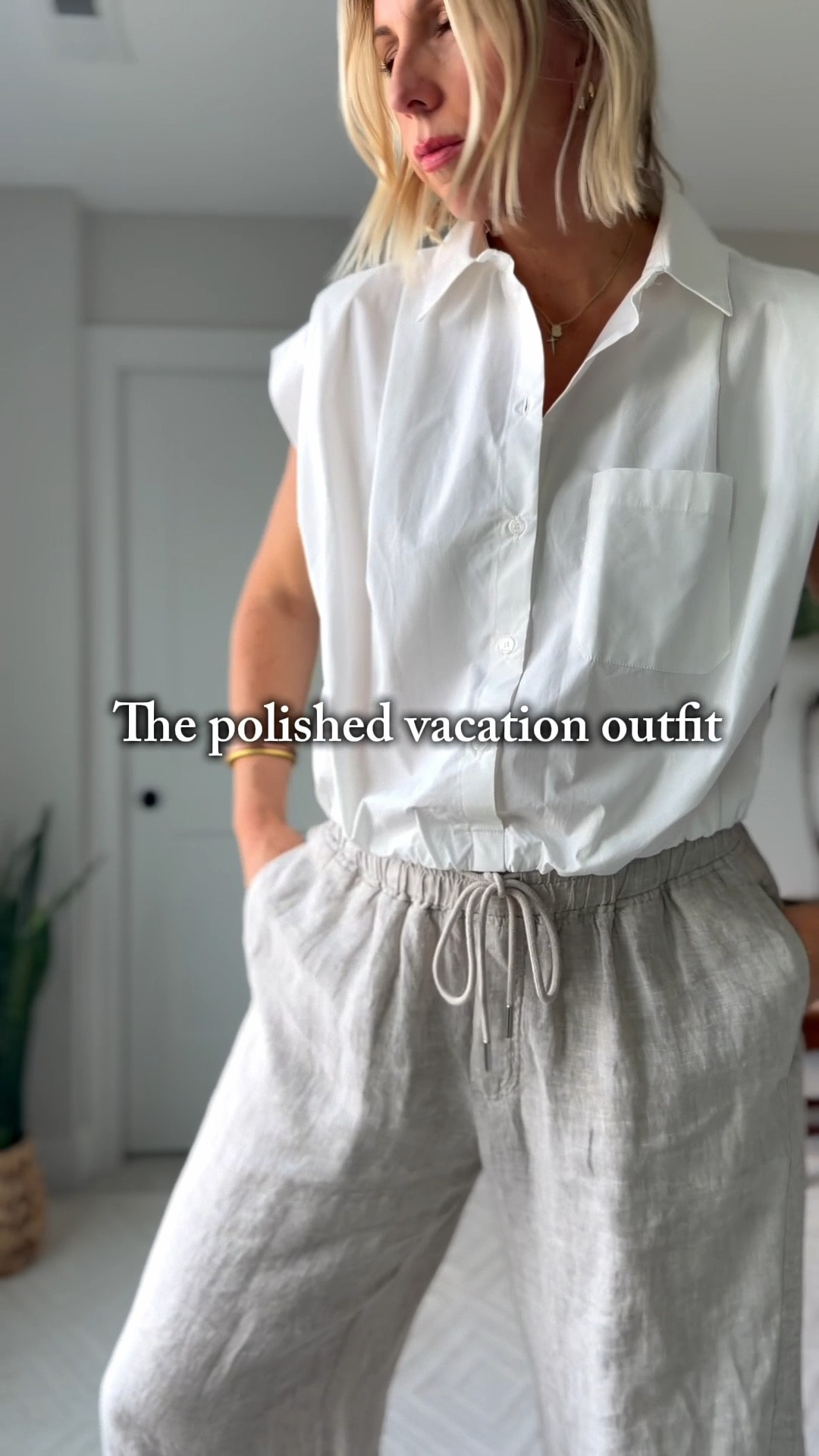 This is the kind of outfit I’d pack first for a summer trip: a crisp cotton blouse, relaxed linen pants, and simple sandals.

It feels effortless but still elevated — exactly what we want when we’re building a wardrobe around versatile pieces that work for real life.

Perfect for travel days, dinner by the water, casual office days, or anytime you want to look polished without trying too hard. Linking the full look here.

#LTKOver40 #LTKSummerStyle #LTKTravel #LTKStyleTip

#LTKootd #LTKSeasonal #LTKOver40