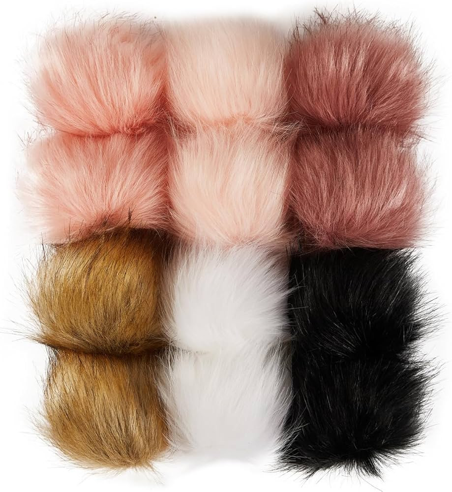 12 Pieces Faux Fur Pom Pom Balls Fur Fluffy Pompom Ball with Elastic Loop for Hats Shoes Scarves ... | Amazon (US)