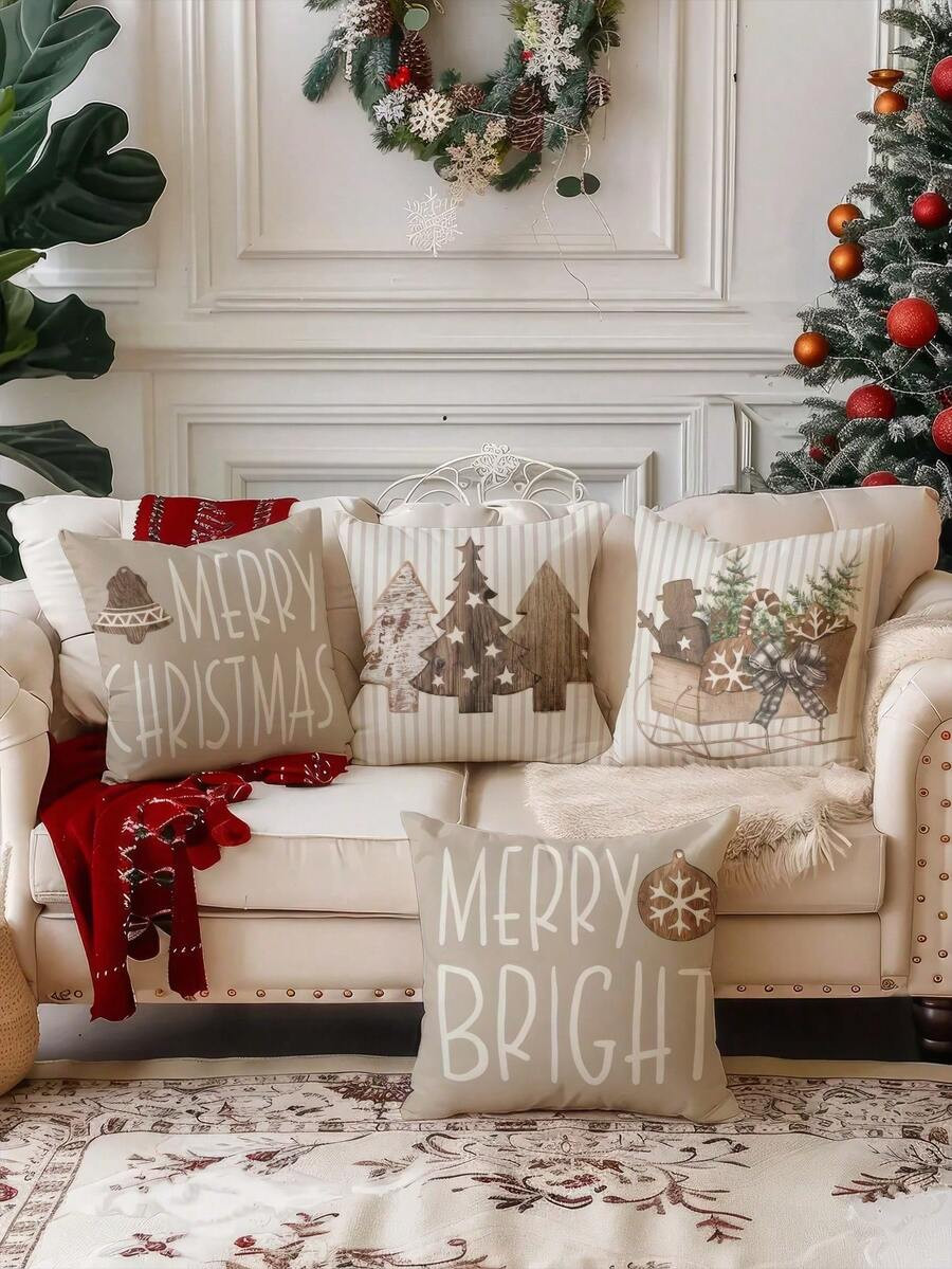 4pcs Christmas Velvet Soft Touch Santa Claus, Christmas Numbers, Reindeer, Snowman, Snowflake Dec... | SHEIN