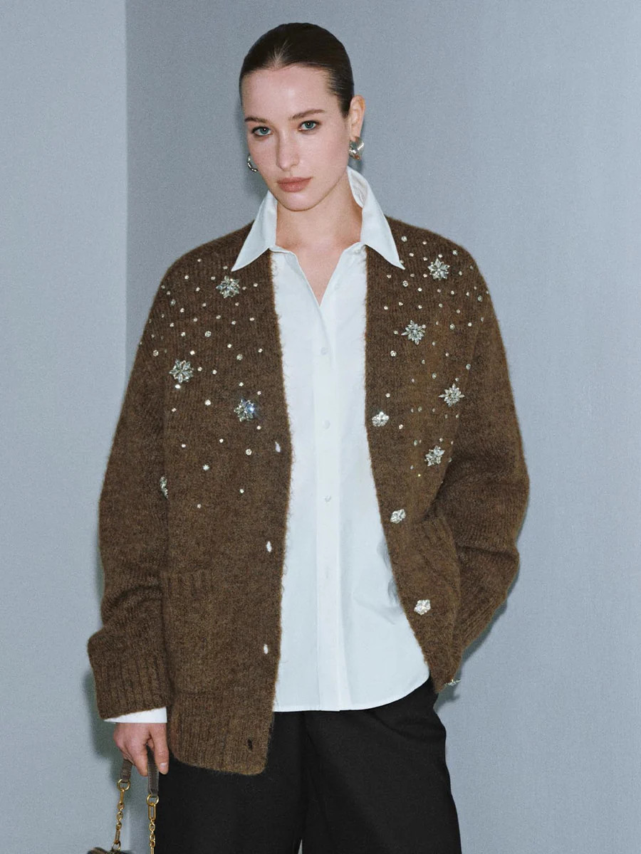 V-Neck Embellished Knitted Cardigans | Urban Revivo