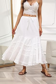 CHARTOU Women Tiered Maxi Mermaid Skirt Drawstring Waist Ruffle Flowy Boho 2024 Summer Long Skirt | Amazon (US)
