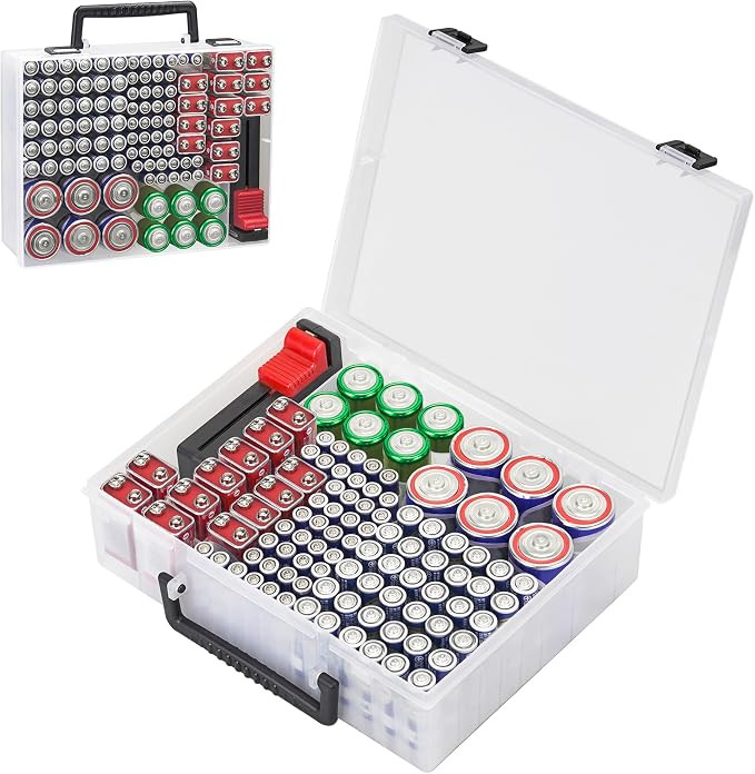 RISOU Battery Organizer Storage Case,Stores More Than 95 Batteries - Battery Storage Box for AA A... | Amazon (US)