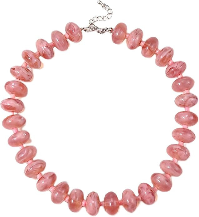 Beaded Necklace for Women Chunky Necklace Boho Bead Choker Acrylic Big Bead Necklaces Summer Beac... | Amazon (US)