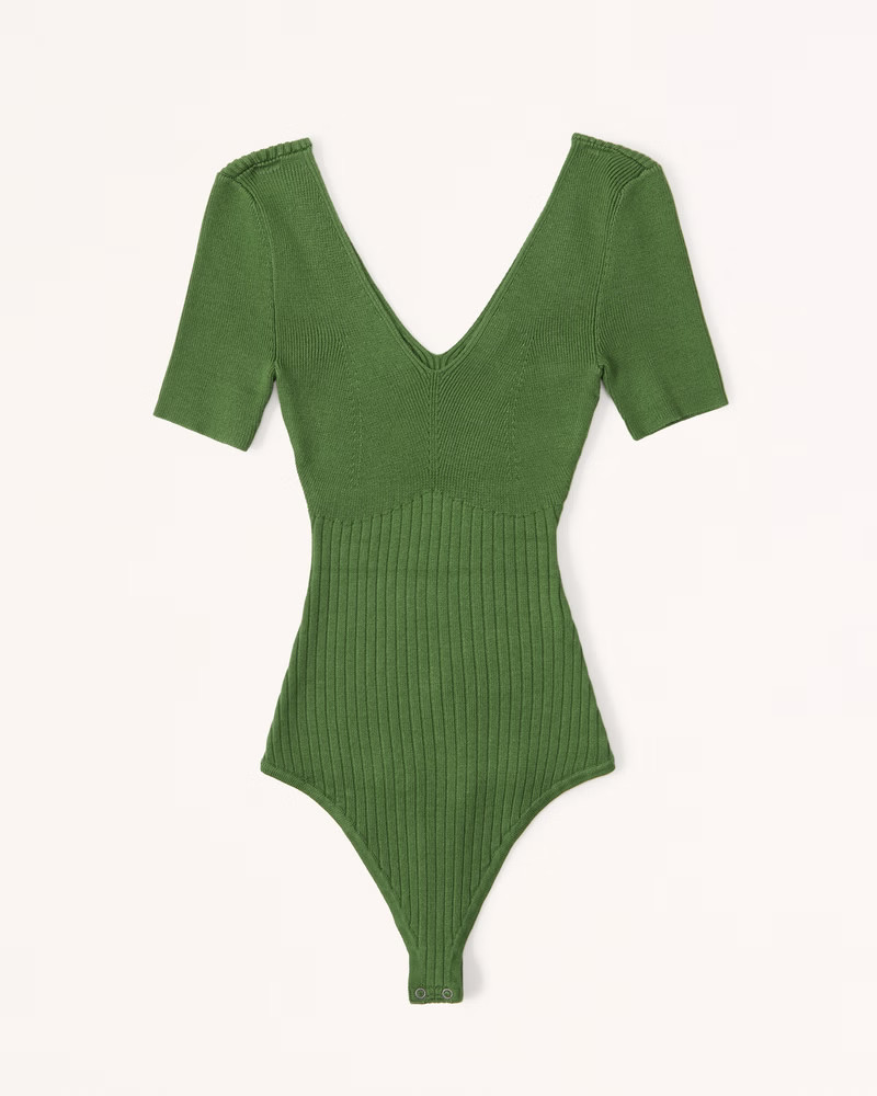 Short-Sleeve V-Neck Sweater Bodysuit | Abercrombie & Fitch (US)