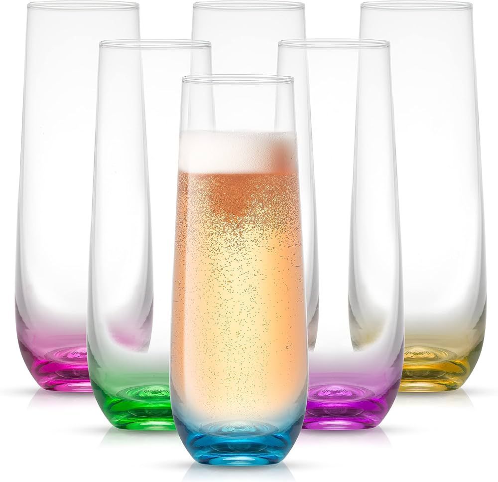 JoyJolt HUE Stemless Champagne Flutes Set of 6 Colored Glasses. 9.4oz Champagne Glasses. Prosecco... | Amazon (US)