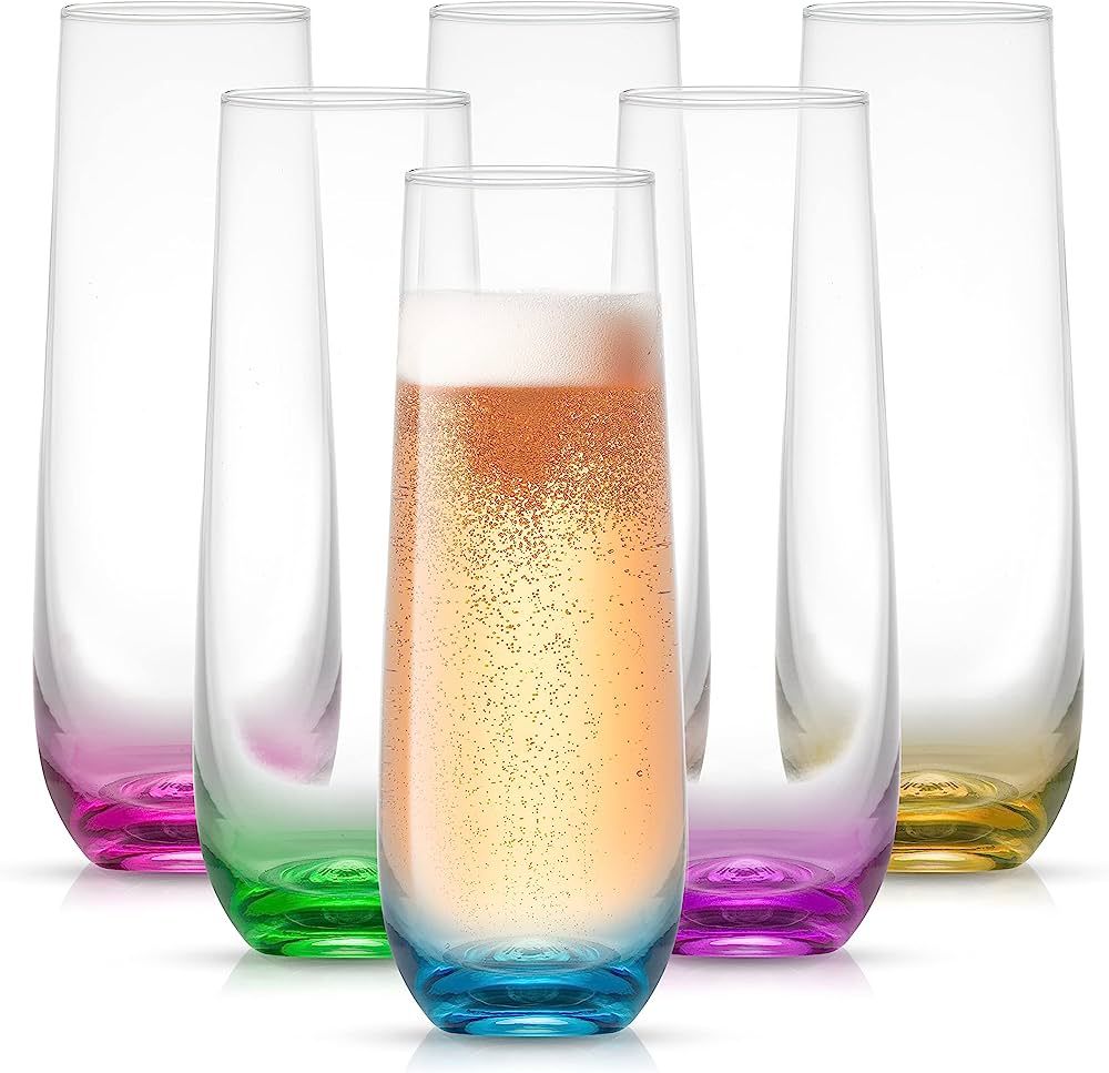 JoyJolt HUE Stemless Champagne Flutes Set of 6 Colored Glasses. 9.4oz Champagne Glasses. Prosecco Wi | Amazon (US)