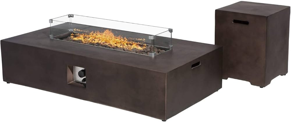 SUNBURY Outdoor Propane Fire Pit, Patio Fire Table 50,000 BTU w 20 Gallon Tank Cover, Glass Wind ... | Amazon (US)