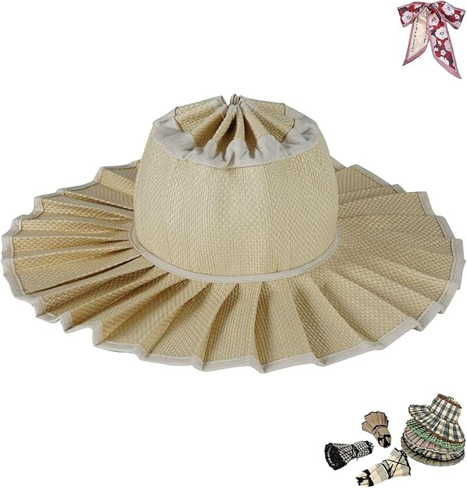 Women's Straw Reversible Pleated Sun Hat, Wide Brim Foldable Beach Hats for Summer Outdoor Casual... | Amazon (US)