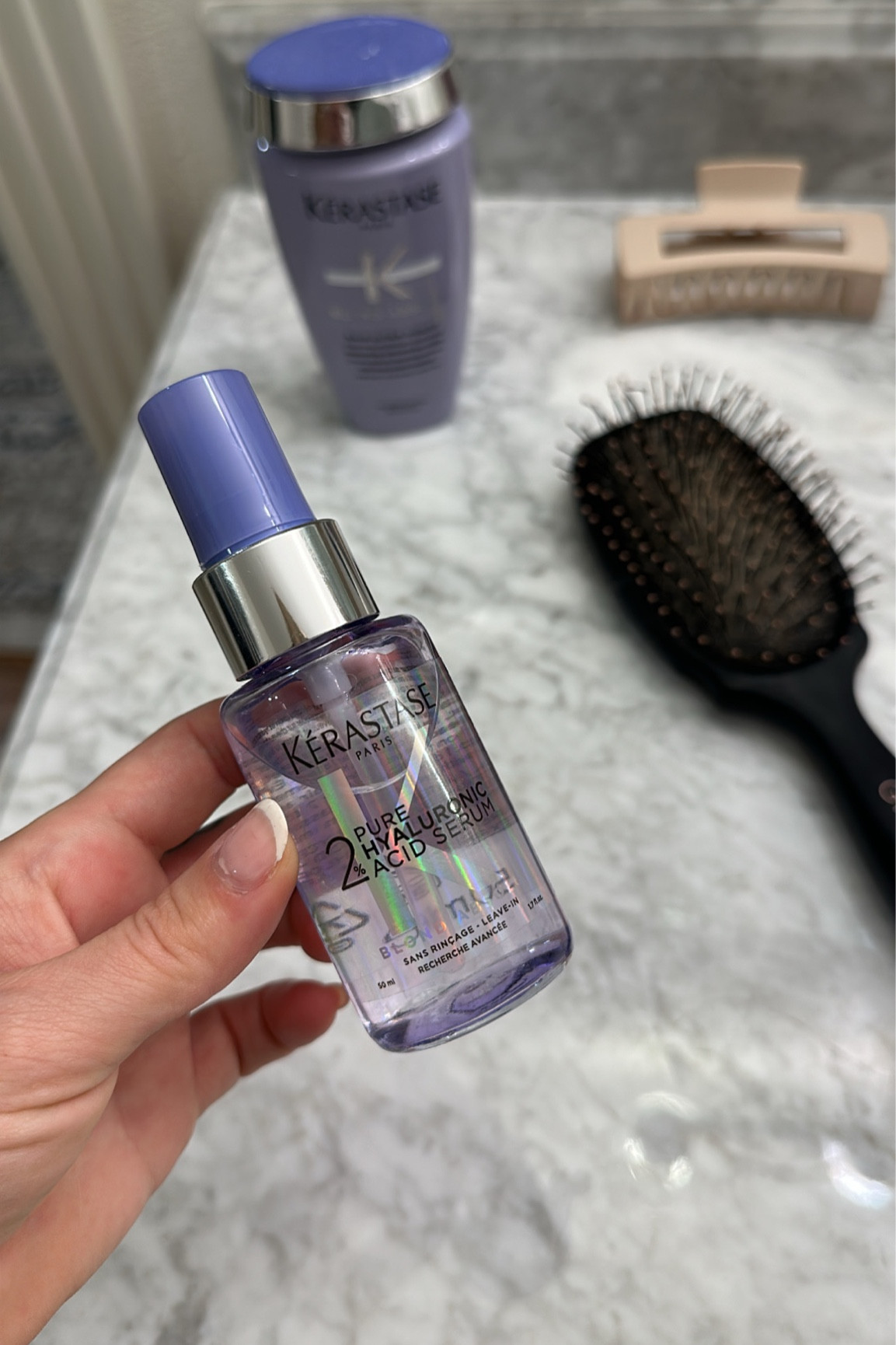 Purple shampoo to remove yellow/brassy color from blonde hair/highlights
Hydrating + strengthening serum 

@kerastase_official #KerastasePartner #hair #blonde #laurabeverlin



#LTKstyletip #LTKbeauty #LTKsalealert