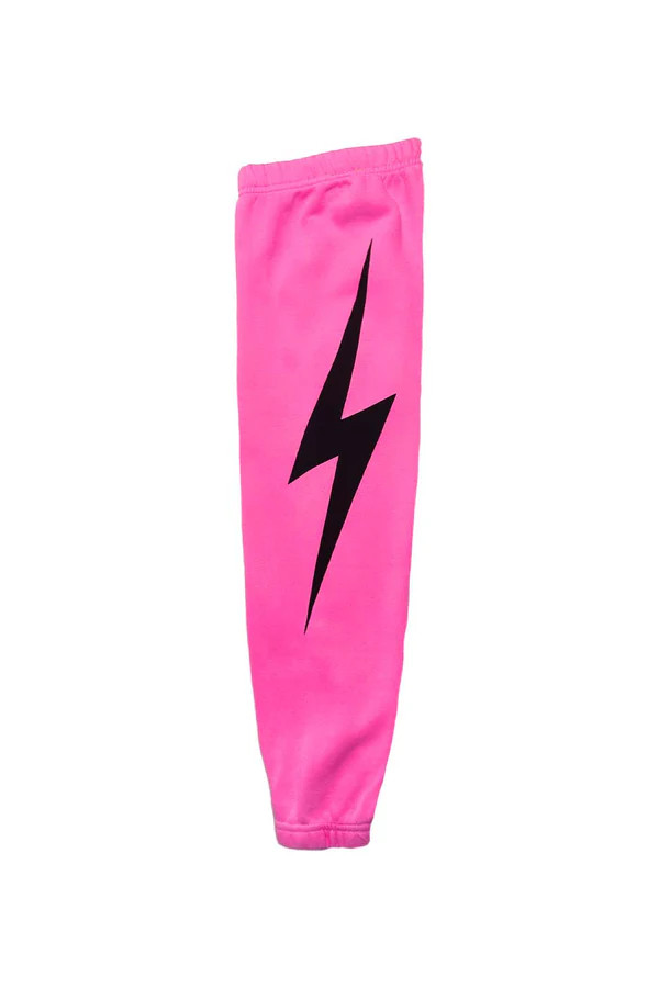 KIDS BOLT PRINT SWEATPANTS - NEON PINK | Aviator Nation