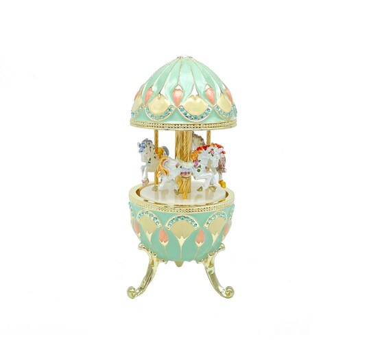 Green Faberge Egg With Wind up Musical Carousel Plays Waltz of - Etsy | Etsy (US)