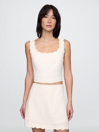 Linen-Blend Scalloped Cropped Top | Gap (US)