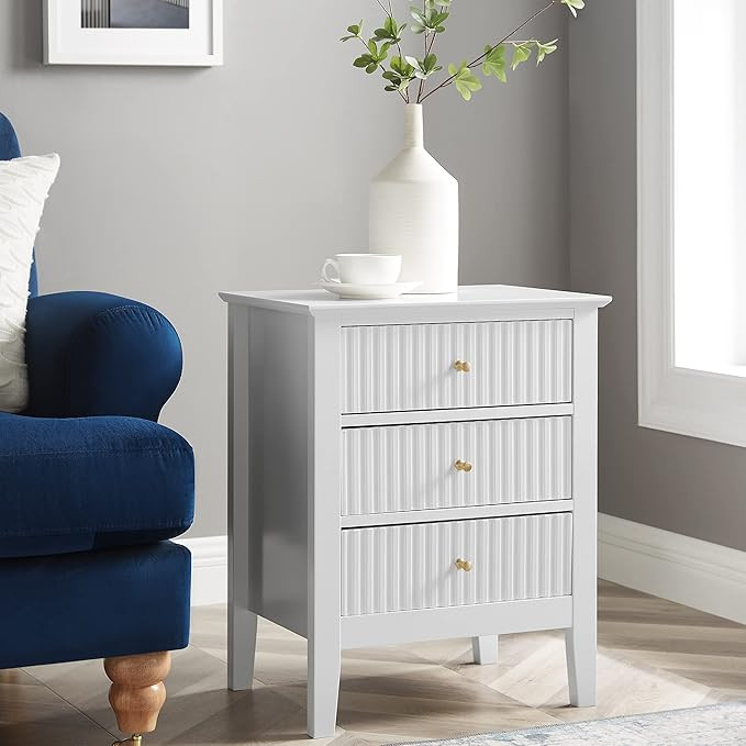 Fluted Nightstand 19" W, Bedroom 3 Drawers White Night Stands, Living Room Sofa End Storage Small... | Amazon (US)