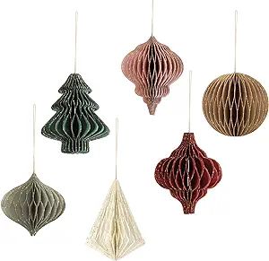 NICROLANDEE Christmas Party Decorations - 6 PCS 3D Mini Glitter Edge Paper Honeycomb Lantern Gree... | Amazon (US)