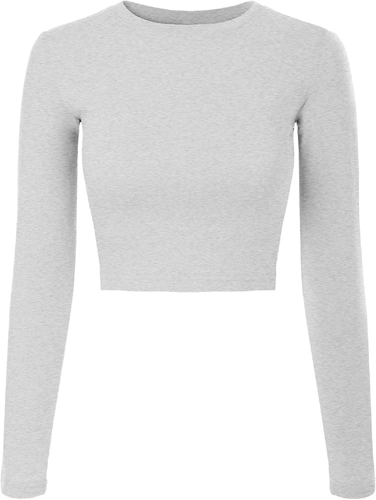 Design by Olivia Women's Solid Long Sleeve Round Neck Crop T Shirt Top | Amazon (US)