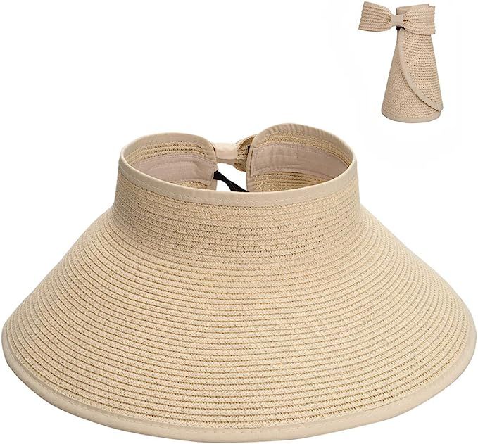 MAYLISACC Foldable Straw Sun Visors for Women, Sun Protecetion Wide Brim Sun Hats Adjustable Topl... | Amazon (US)