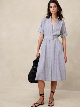 Linen-Blend Midi Shirtdress | Banana Republic Factory