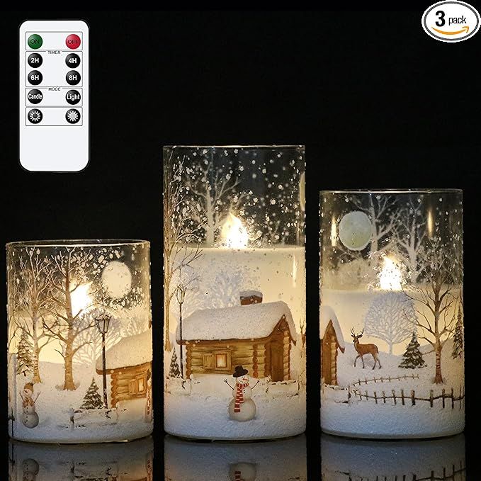 DRomance Snowman Glass Flameless Candles Battery Operated with Remote and Timer Real Wax LED Flic... | Amazon (US)