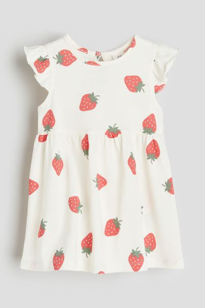 Ruffle-trimmed Jersey Dress - Round Neck - Sleeveless - White/strawberries - Kids | H&M US | H&M (US + CA)