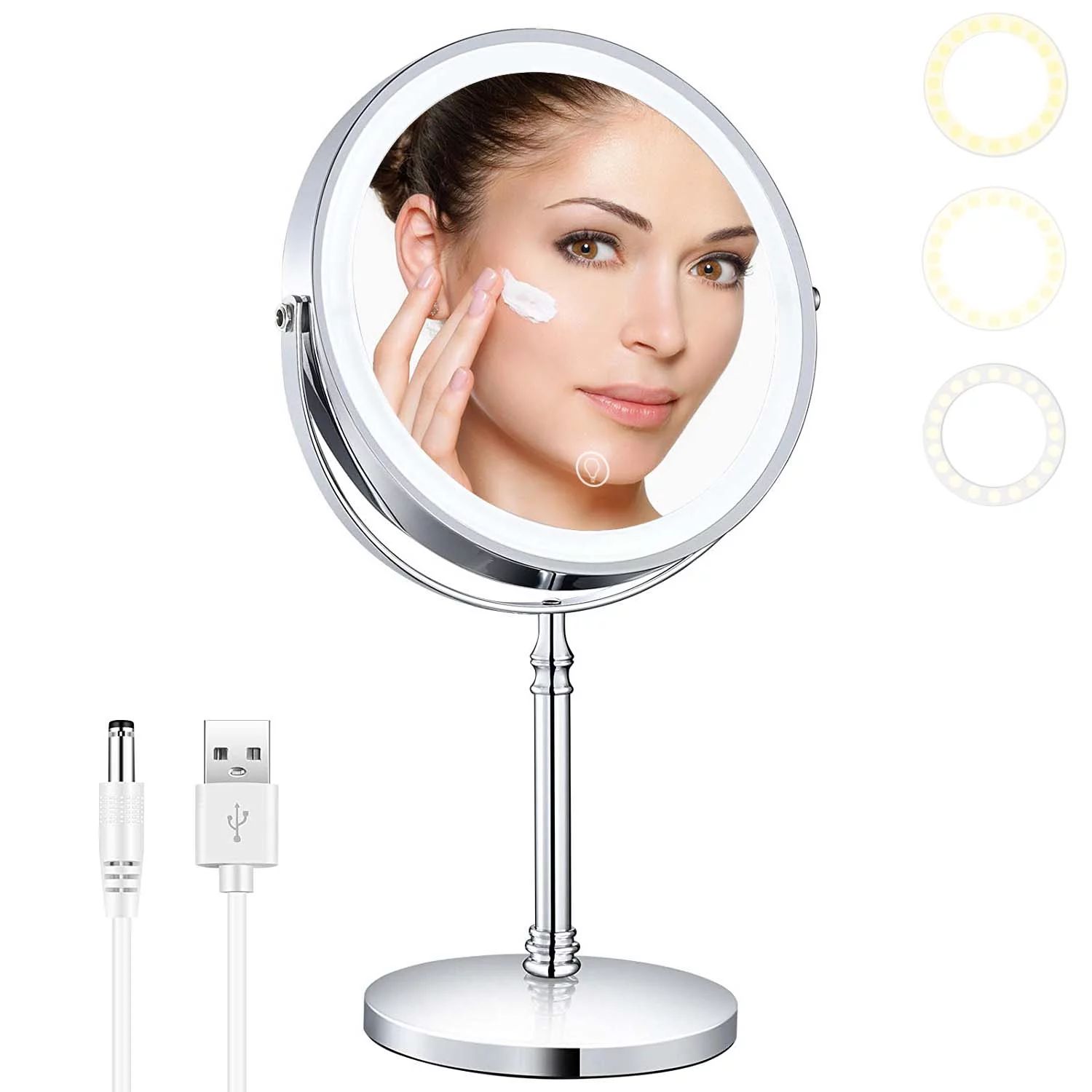 Lighted Makeup Mirror 10x Magnifying Mirror with Light, YUOY 8 Inch vanity mirror (Chrome) | Walmart (US)