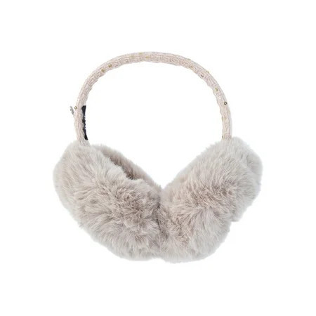 Madden NYC Women's Faux Fux Ear Muffs with Sequin Boucle Band, Warm Beige | Walmart (US)