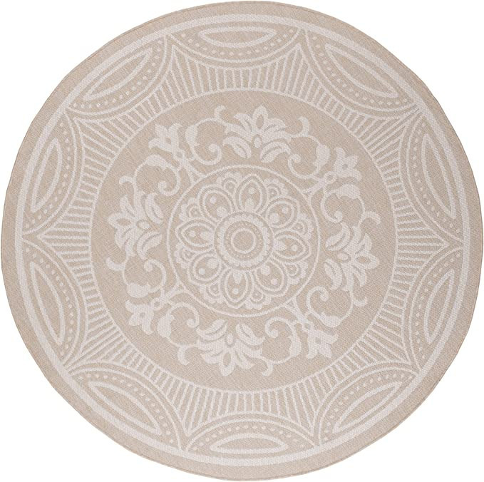 Beverly Rug Waikiki Boho Indoor Outdoor Rug 6'7" Round, Washable Outside Carpet for Patio, Deck, ... | Amazon (US)