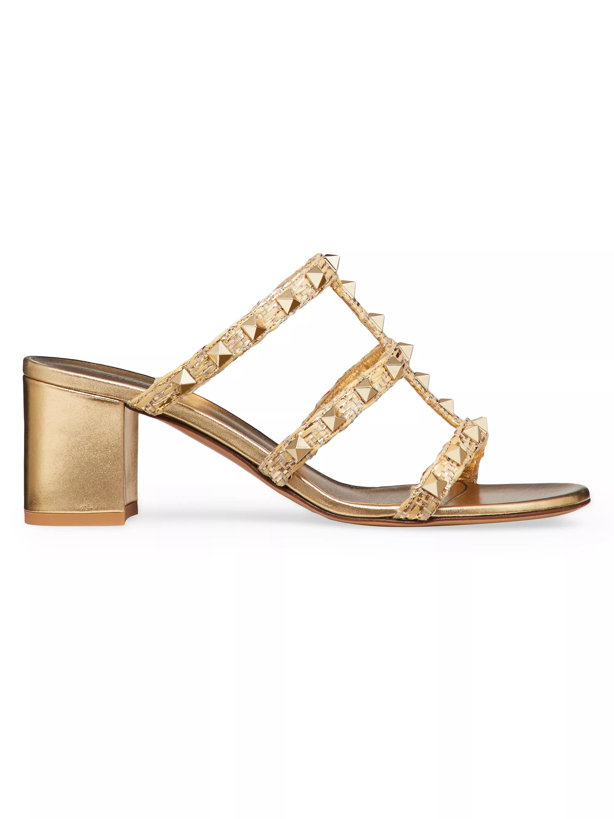 Shop Valentino Garavani Rockstud Raffia Slide Sandals 60mm | Saks Fifth Avenue | Saks Fifth Avenue