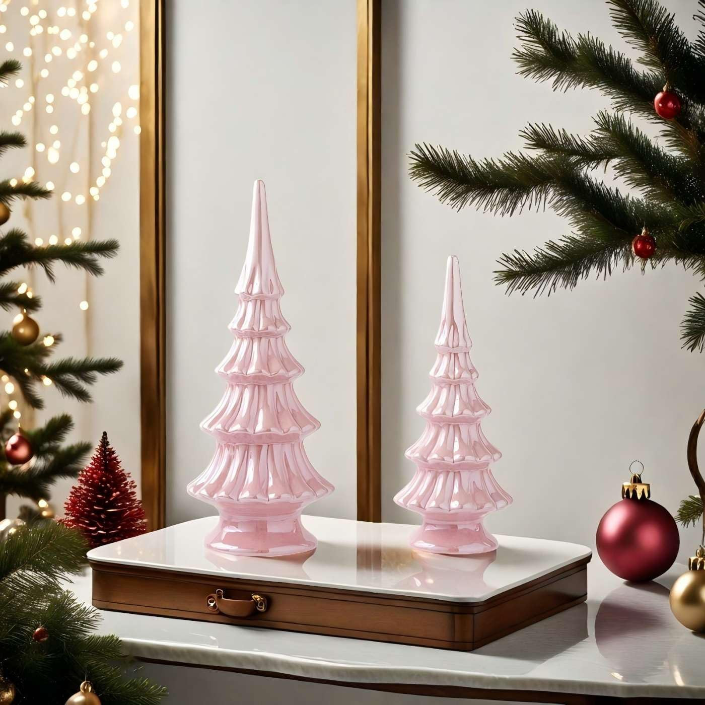 Ceramic Pink Christmas Tree, Set of 2 Decorative Xmas Tree for Table Centerpiece Decorations, Ind... | Amazon (US)
