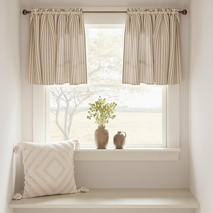 jinchan Striped Linen Kitchen Curtains Ticking Stripe Cafe Curtains for Living Room Bathroom Farm... | Amazon (US)
