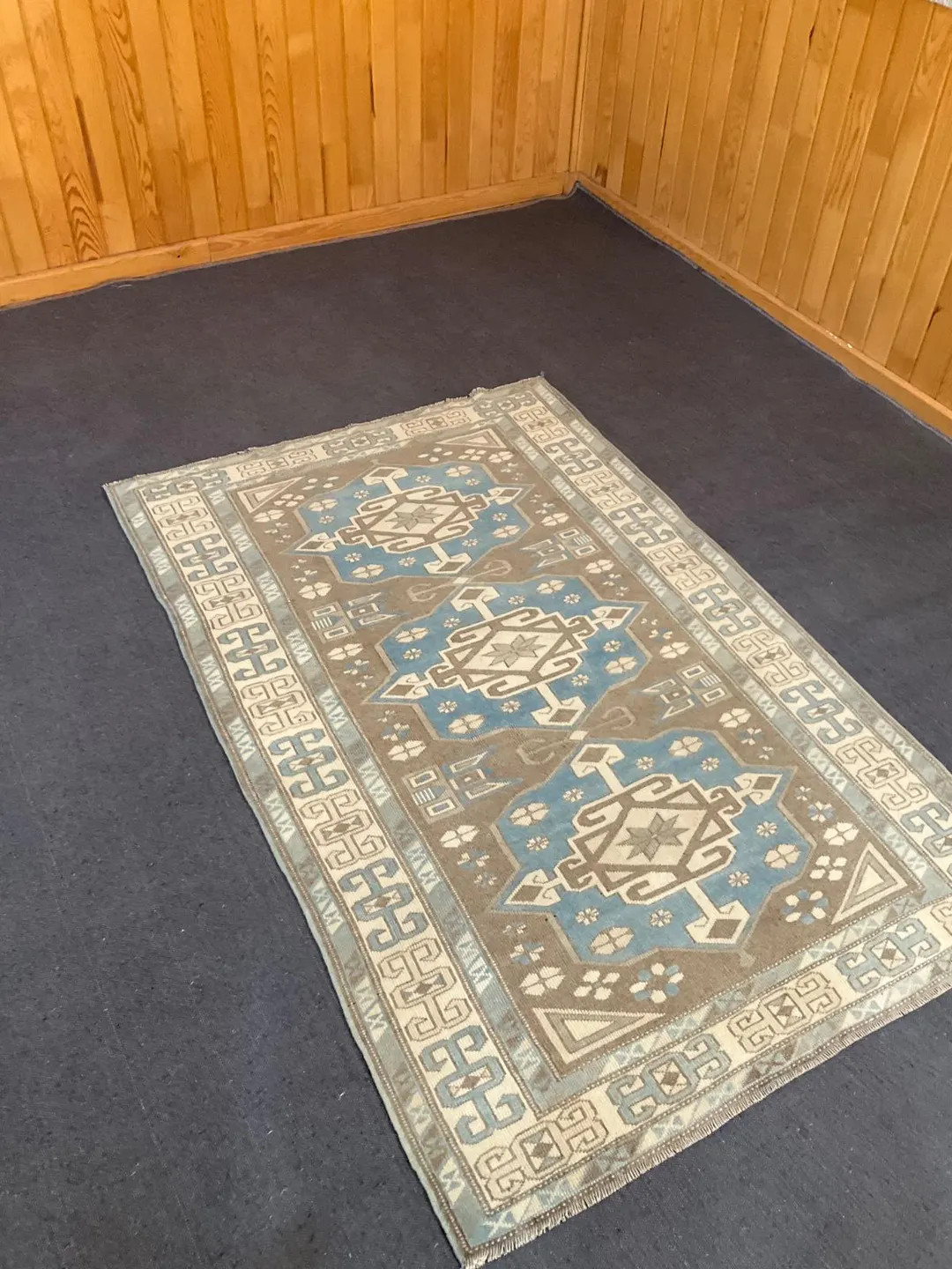 4x5|oushak Rug|handmade Rug|turkish Rug |vintage Rug|white Rug|blue Rug| Decor Rug|kitchen Rug|li... | Etsy (US)