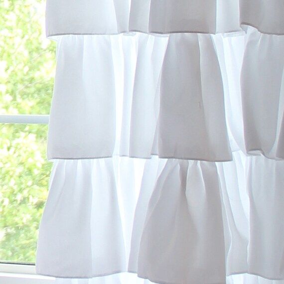 Luxury White Shabby Chic Ruffle Waterfall Romantic Curtain Panel | Etsy (US)