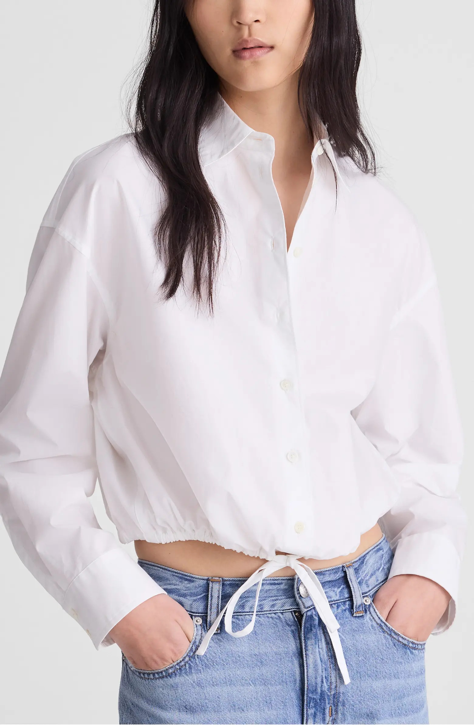 Drawstring Button-Up Shirt in Cotton Poplin | Nordstrom