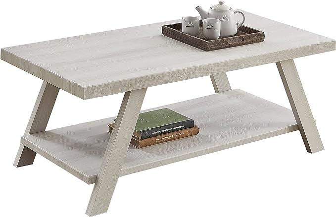 Roundhill Furniture Athens Contemporary Wood Shelf Coffee Table, White | Amazon (US)