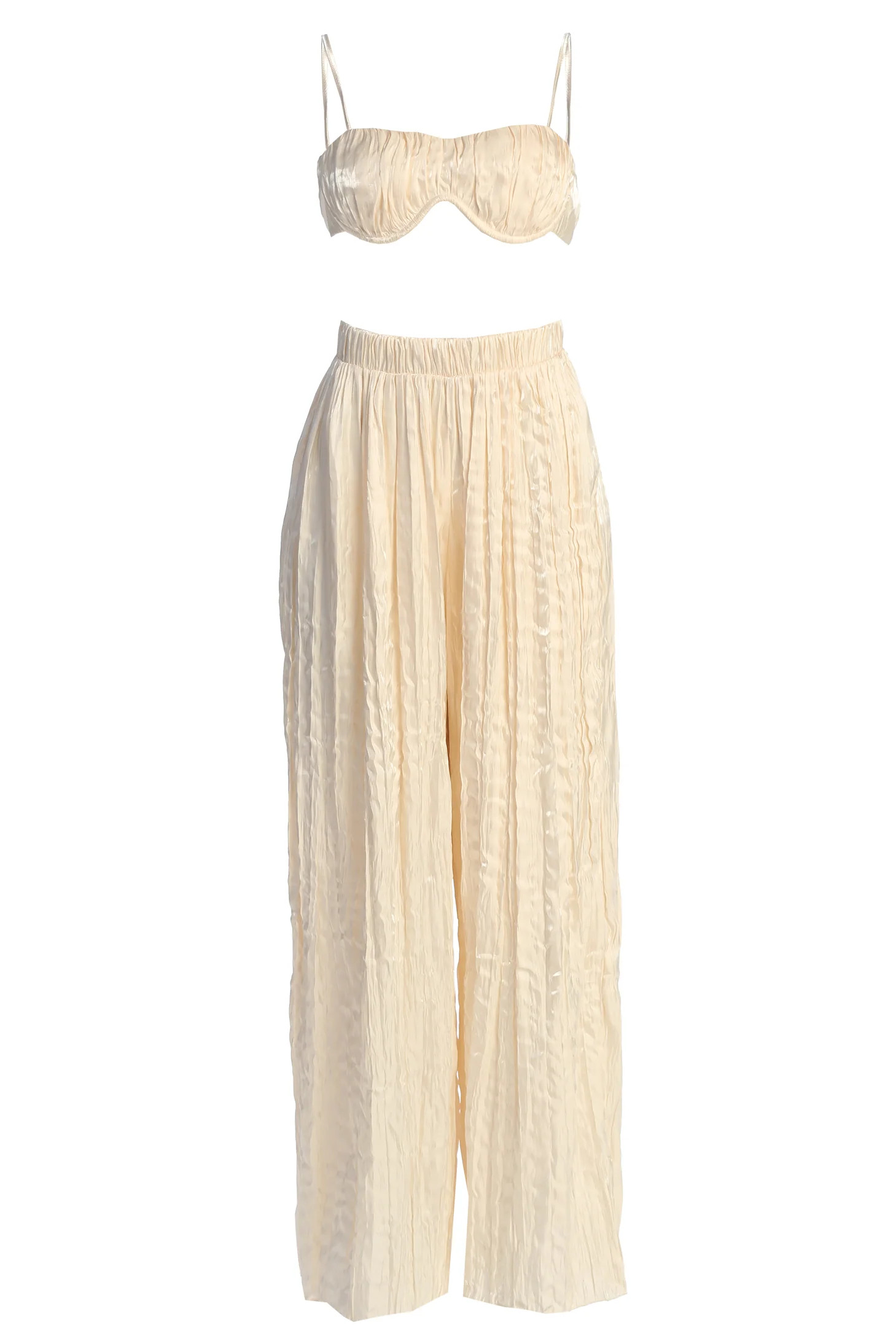 Cream Let's Get Away Satin Pant Set | JLUXLABEL