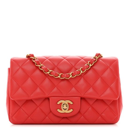 Lambskin Quilted Mini Rectangular Flap Red | FASHIONPHILE (US)