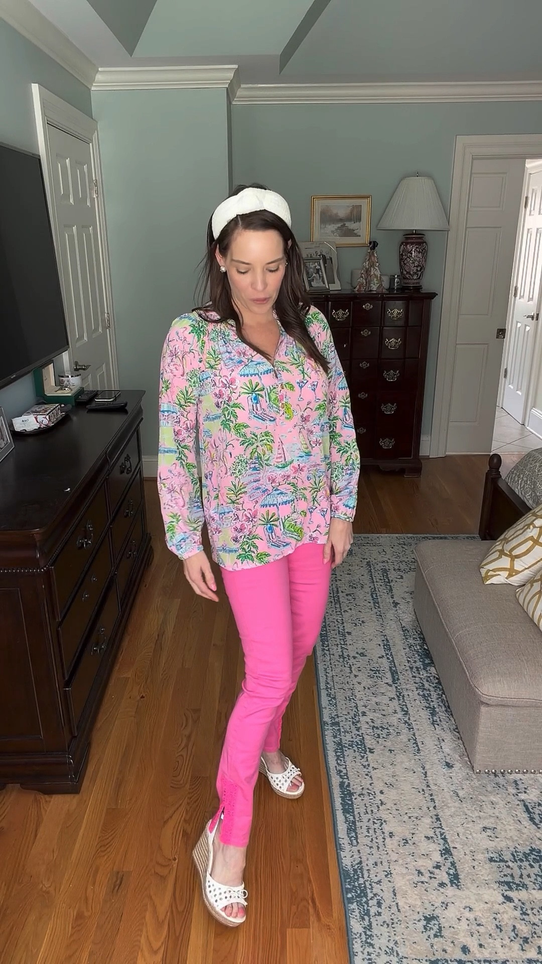 Pink & Green Coastal Chic Outfit with Lilly Pulitzer Top & Pink Jeans 💗🌴


Bright, happy, and so classic Lilly 💗 I’m styling this gorgeous pink & green coastal print top with the prettiest hot pink skinny jeans for a fresh, preppy look that’s perfect for spring and summer! The lightweight silk top is breezy and polished, while these high-rise jeans add the perfect pop of color. Paired with my go-to espadrille wedges, a pearl headband, and simple pearl studs for that timeless, feminine finish ✨

Such a fun outfit for brunch, vacation days, running errands, or even a casual lunch by the water 🌊💕

pink and green outfit, Lilly Pulitzer style, coastal preppy outfit, spring summer outfit ideas, colorful preppy style, pink jeans outfit, resort wear outfit, classic feminine style, brunch outfit, vacation outfit, espadrille wedges outfit

#LTKWorkwear #LTKootd #LTKOver40