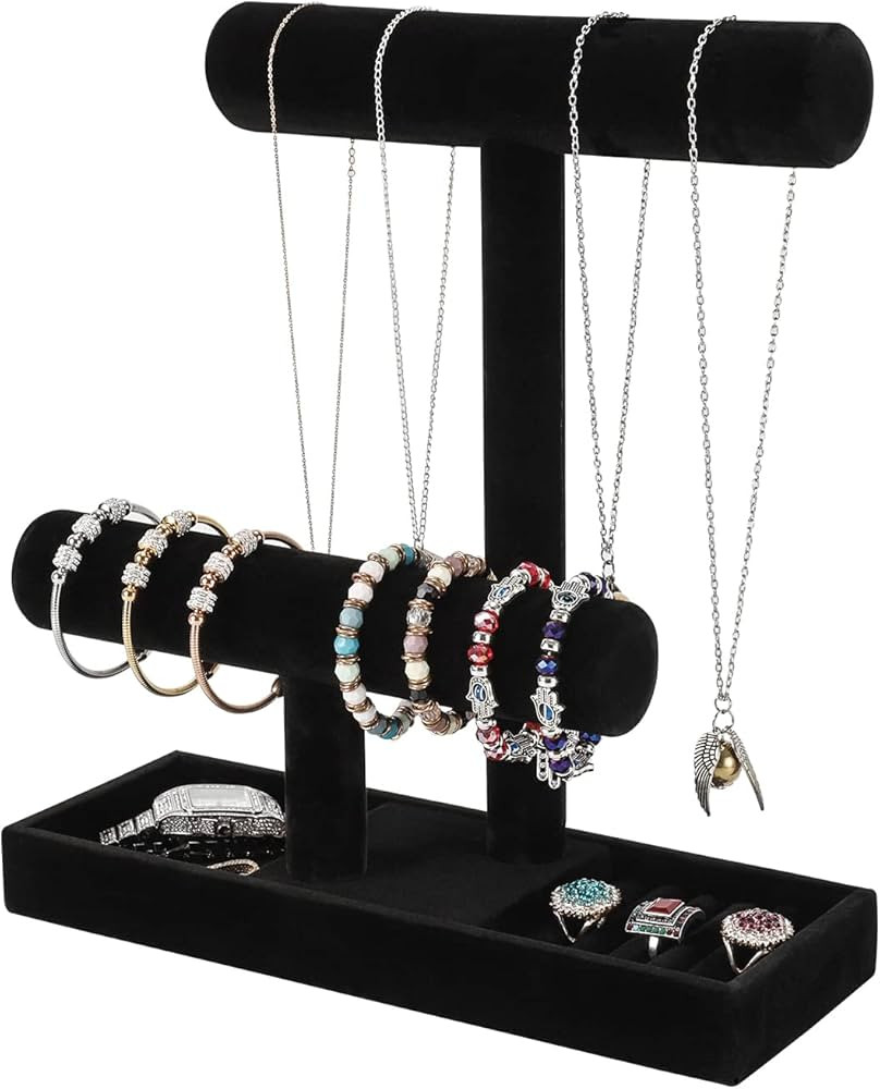 ByKen Necklace Holder,Bracelet Holder,Jewelry Organizer Stand with Earrings Rings Tray,Jewelry Ho... | Amazon (US)